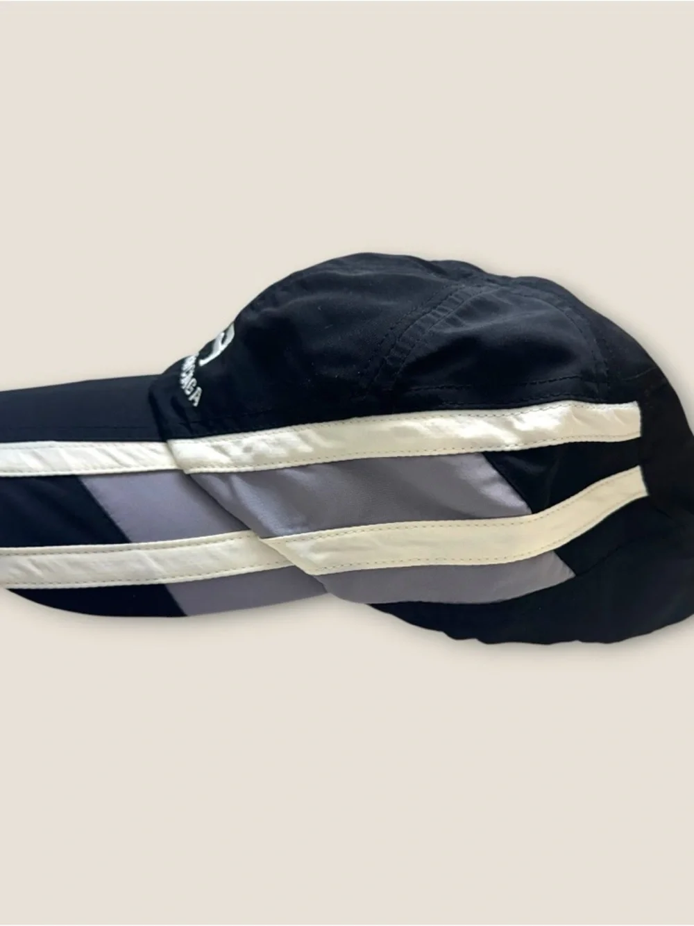 Balenciaga Racing Embroidered Logo Gray Stripe Baseball Cap Hat Black Size L - Picture 2 of 8